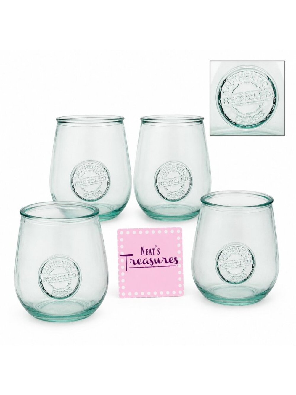 San Miguel Authentic 100% Recycled Glass Stemless 24oz Wine Water Glasses Set 4